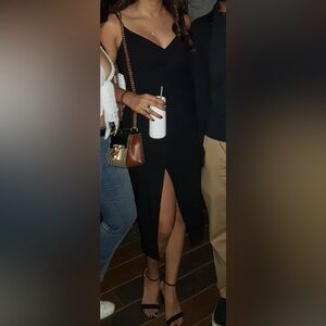 Bershka Black Dress - tie front and wrap style slit